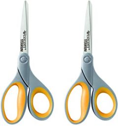 Westcott 8" Soft Grip Titanium Bonded Scissors For Office & Home, Gray/Yellow, 2-Pack (13901)