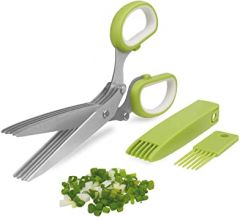Herb Cutter Scissors 5 Blade Scissors Kitchen Multipurpose Cutting Shear with 5 Stainless Steel Blades & Safety Cover & Cleaning Comb Cilantro Scissors Sharp Shredding Shears Christmas Gift (Green)