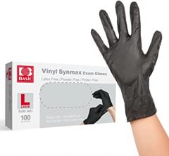 Intco 1 Box 100Pcs Disposable Vinyl Synmax Gloves Black PF Single Use Latex Free Power Free Protein Free Non Sterile (Large)