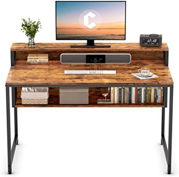 Cubiker Computer Home Office Desk, 47 Small Desk Table with Storage Shelf  and Bookshelf, Study Writing Table Modern Simple Style Space Saving Design,  Rustic : : Home & Kitchen