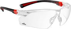 NoCry Safety Glasses with Clear Anti Fog Scratch Resistant Wrap-Around Lenses and Non-Slip Grips, UV Protection. Adjustable, Black & Red Frames