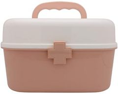 BangQiao Plastic First Aid Storage Box Container Bin with Removable Tray and Portable Handle, Family Emergency Medicine Kit Case Organizer, White&Pink