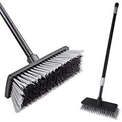 Yocada Push Broom Brush 24 Wide 65.3 Long Handle Stiff Bristles Heavy-Duty Outdoor Commercial for Cleaning Bathroom Kitchen Patio Garage Deck Concrete Wood Stone Tile Floor 