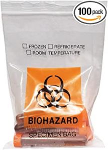 Daarcin 100pcs Biohazard Specimen Bags, 6x9.8in/15x25cm Laboratory Sample Bag with Biohazard Logo Printing, Ziplock Top with Outside Pocket Paperwork Pouch