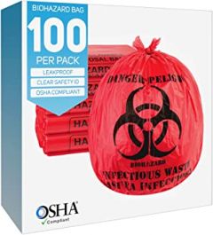 Biohazard Waste Bags 10-Gallon 24x24 Red Hazardous Trash Can Liners – Medical Grade No Leak Bags - Biohazard Symbol for Safe Infectious Waste Disposal. Great for Lab Containers, Swabs, Pads, Gloves (100 pack)