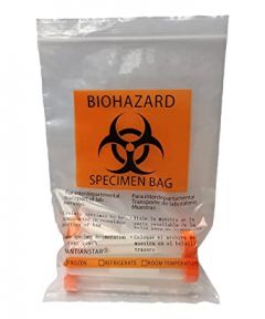 Mantianstar Biohazard Bags 100pcs 6x9in/15x25cm,Specimen Bags with Biohazard Logo Printing, Lab Sample Bag with Pocket Pouch (100)