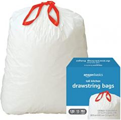 Amazon Basics Tall Kitchen Drawstring Trash Bags, 13 Gallon, 120 Count (Previously Solimo)