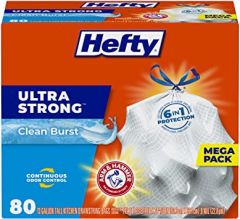 Hefty Ultra Strong Tall Kitchen Trash Bags, Clean Burst Scent, 13 Gallon, 80 Count