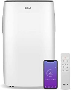 DELLA 14,000 BTU ASHRAE Smart WiFi Enabled Portable Air Conditioner, Freestanding Indoor Electric Fan Dehumidifier Unit on Wheels W/Remote Control, Window Kit, Cools Up to 700 Sq. Ft.