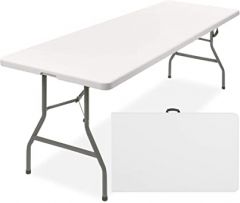 Best Choice Products 8ft Plastic Folding Table, Indoor Outdoor Heavy Duty Portable w/Handle, Lock for Picnic, Party, Pong, Camping - White
