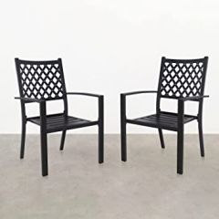 MEOOEM Stackable Patio Chairs, 2 Piece Outdoor Metal Dining Chairs with Armrests, Furniture Set for Garden Patio Backyard.