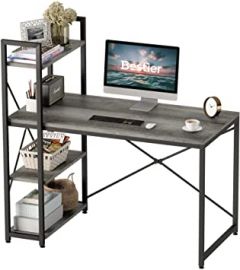 Bestier Computer Desk 47 Inch with Storage Shelves Writing Desk with Bookshelf Reversible Home Office Corner Table for Small Space Bedroom, Gray
