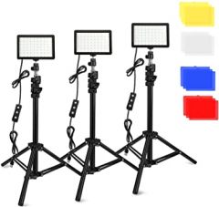3 Packs 70 LED Video Light with Adjustable Tripod Stand/Color Filters, Obeamiu 5600K USB Studio Lighting Kit for Tablet/Low Angle Shooting, Collection Portrait YouTube Photography