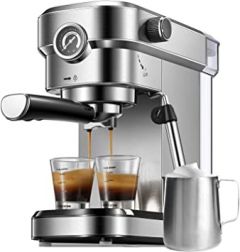 Yabano Espresso Machine, 15 Bar Pump Pressure Espresso Coffee machine with Milk Frother Wand for Cappuccino, 37oz Large Water Tank, 1350W, Automatic Espresso Latte Maker for Home, Compact Design