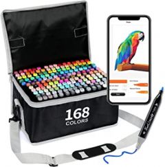 168 Colors Alcohol Markers for Artists, Free APP for Coloring, Art Markers Drawing Markers for Adult and Kids Coloring, Highlighter Pen Sketch Markers, Chisel & Fine Dual Tips,Great Gift Idea