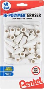 Pentel® Hi-Polymer® Eraser Caps, White, Pack of 50