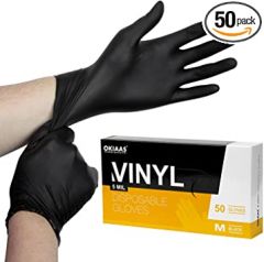 OKIAAS Black Disposable Gloves Medium, Vinyl Gloves Disposable Latex Free, 5 mil, 50 Count, for Food Prep, Household Cleaning, Hair Dye, Tattoo